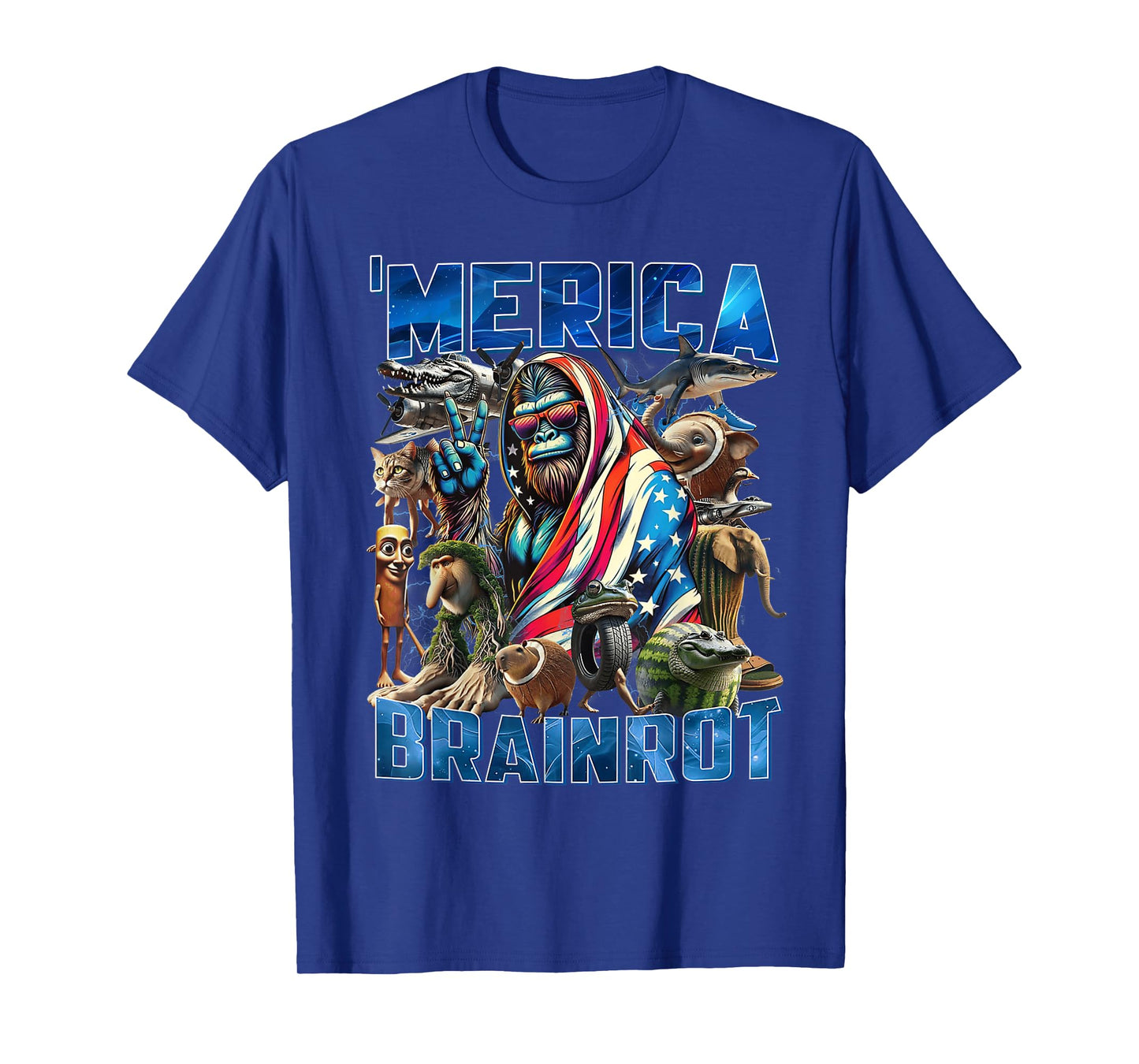 Italian Brainrot Big Meme 4th of July Flag Foot T-Shirt
