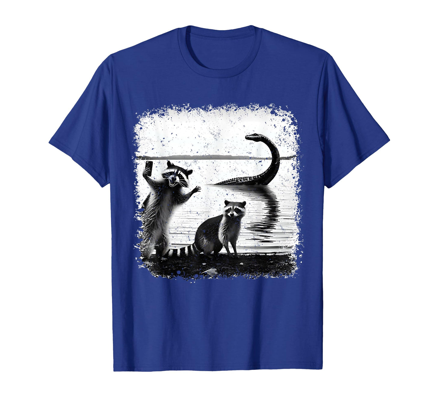 Raccoon Selfie With Loch Ness Monster Funny Racoon Graphic T-Shirt