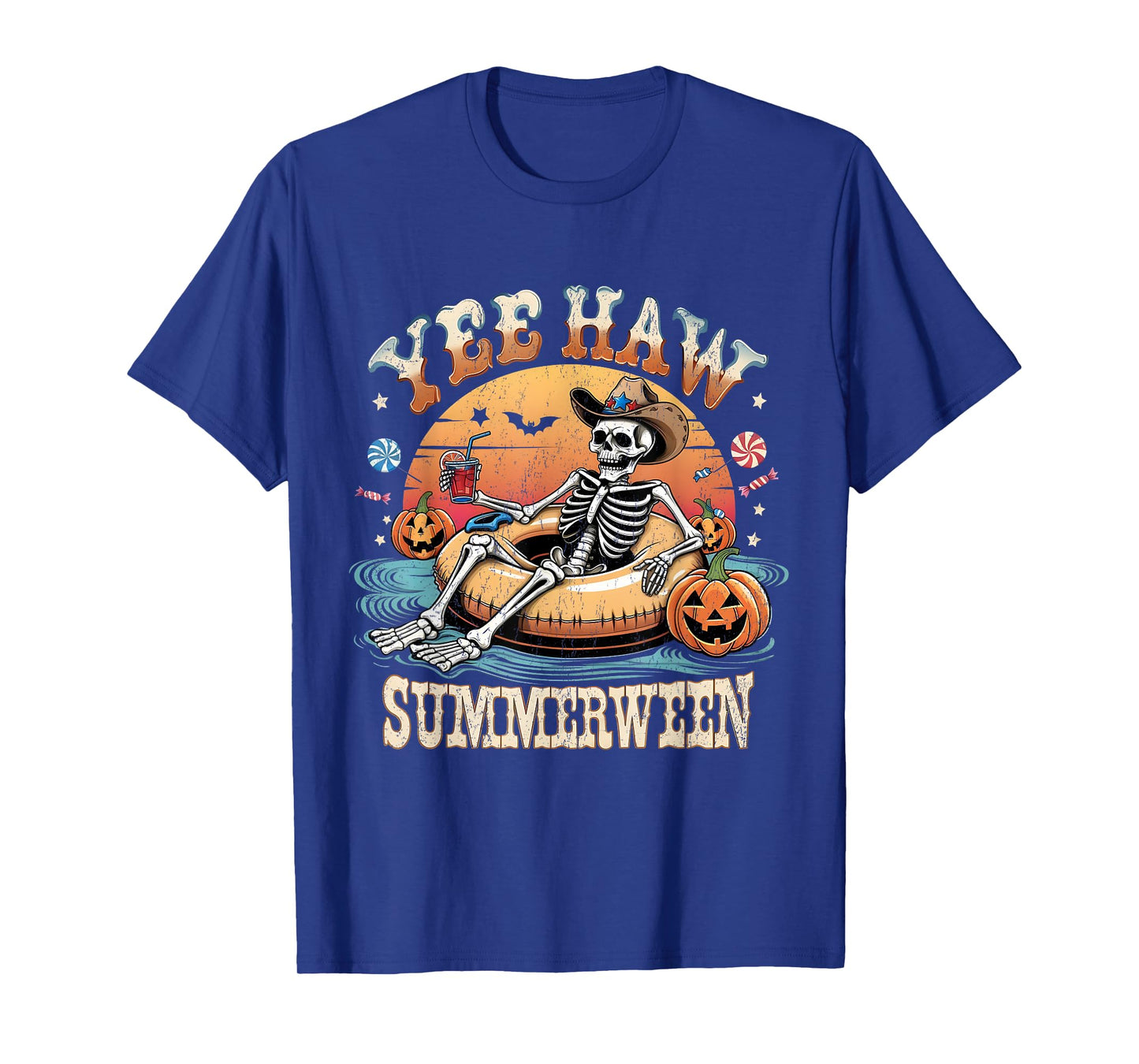 Yee Haw Summerween Cowboy Skeleton Western Halloween Tee T-Shirt