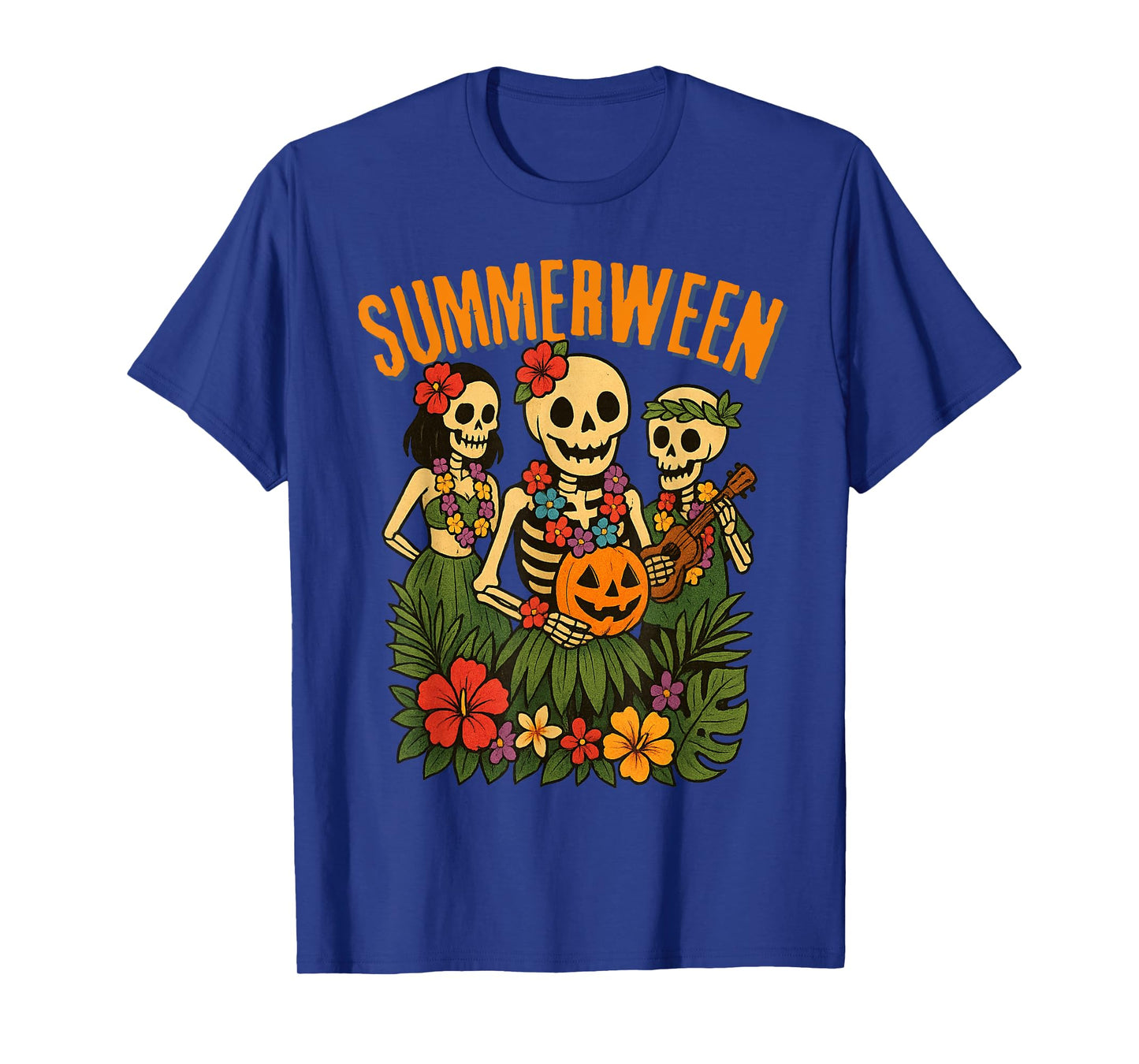 Funny Summerween Skeletons Luau Party Halloween Beach Vibes T-Shirt