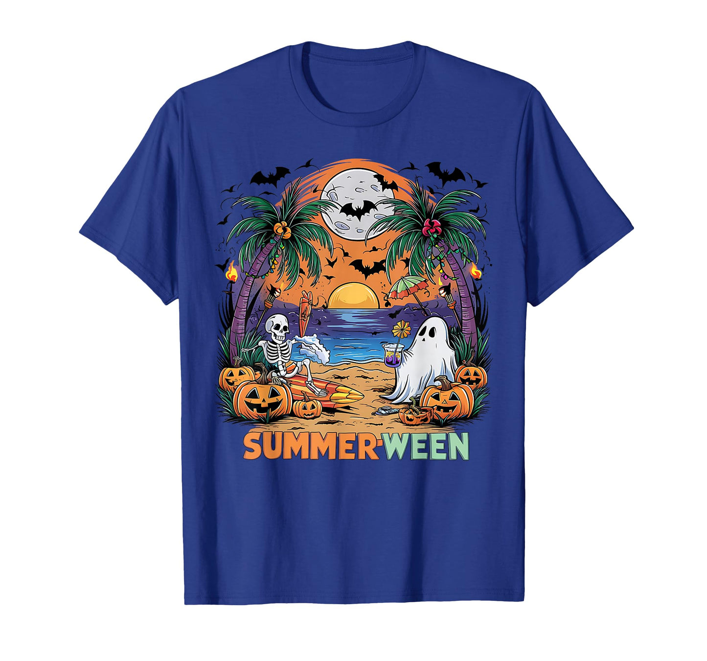 Summerween Skeleton Beach Party Halloween Vibes T-Shirt