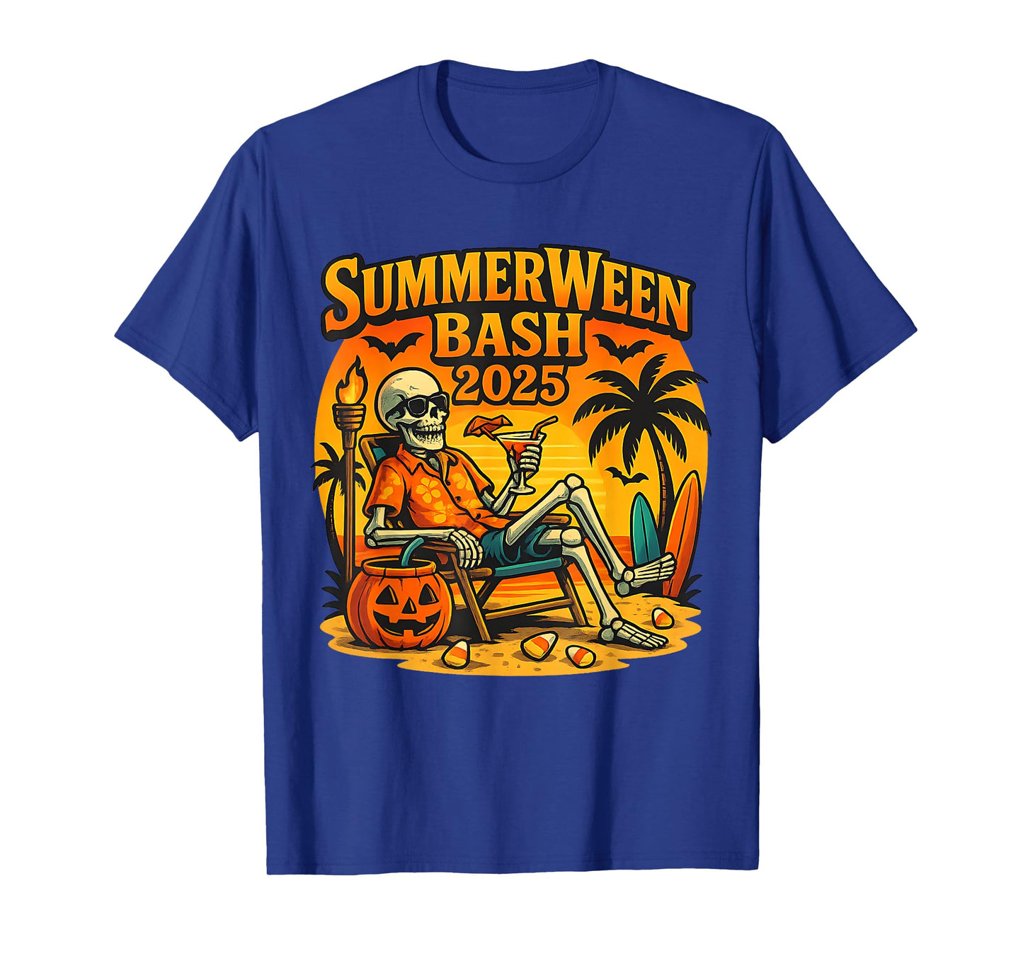 SummerWeen Bash 2025 Skeleton Beach Party Halloween Vibes T-Shirt