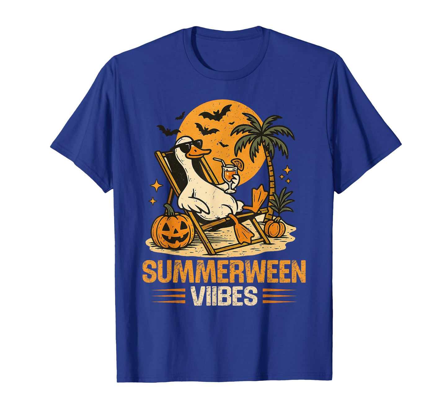 Summerween Goose Spooky Halloween Pumpkin Beach Summer Party T-Shirt
