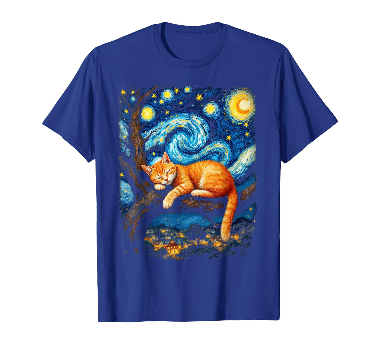 Van Gogh Starry Night Cat Moonlit Scene Cat Lovers T-Shirt
