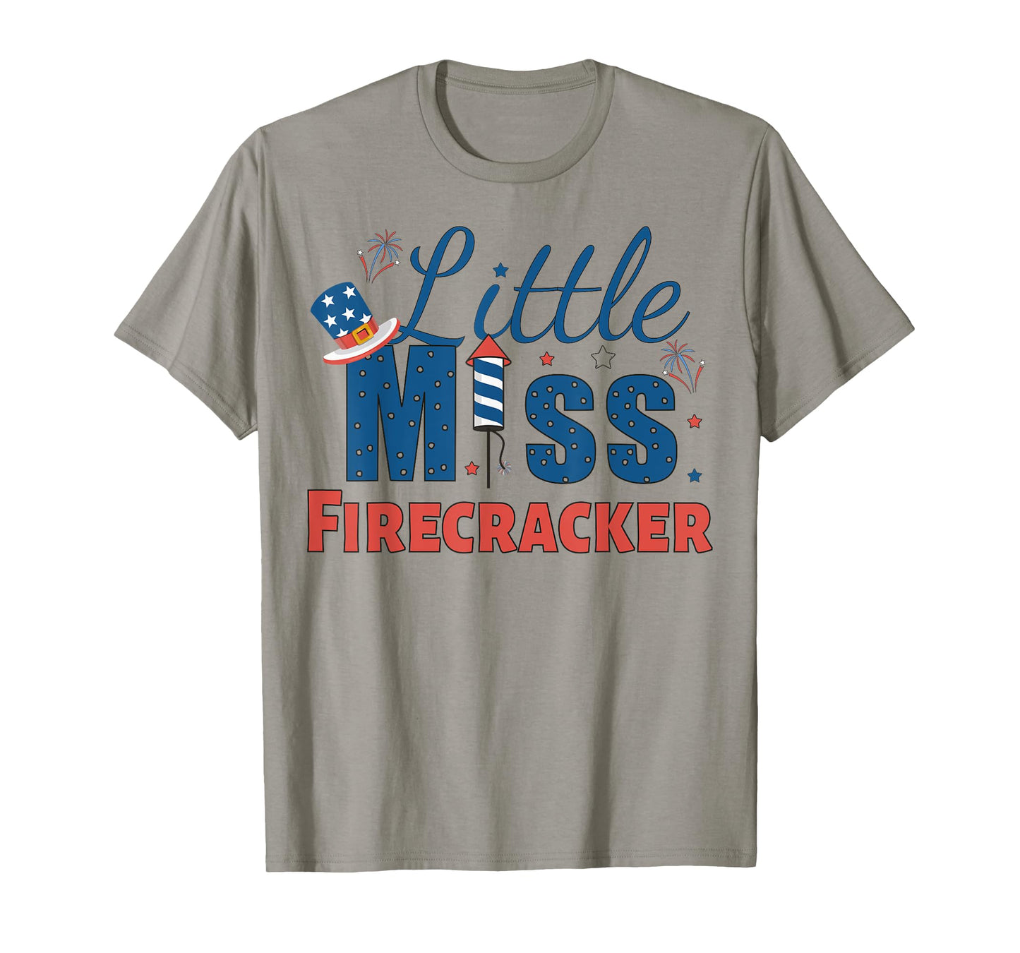 Little Miss Firecracker 4th Of July American Flag Girls Kids T-Shirt