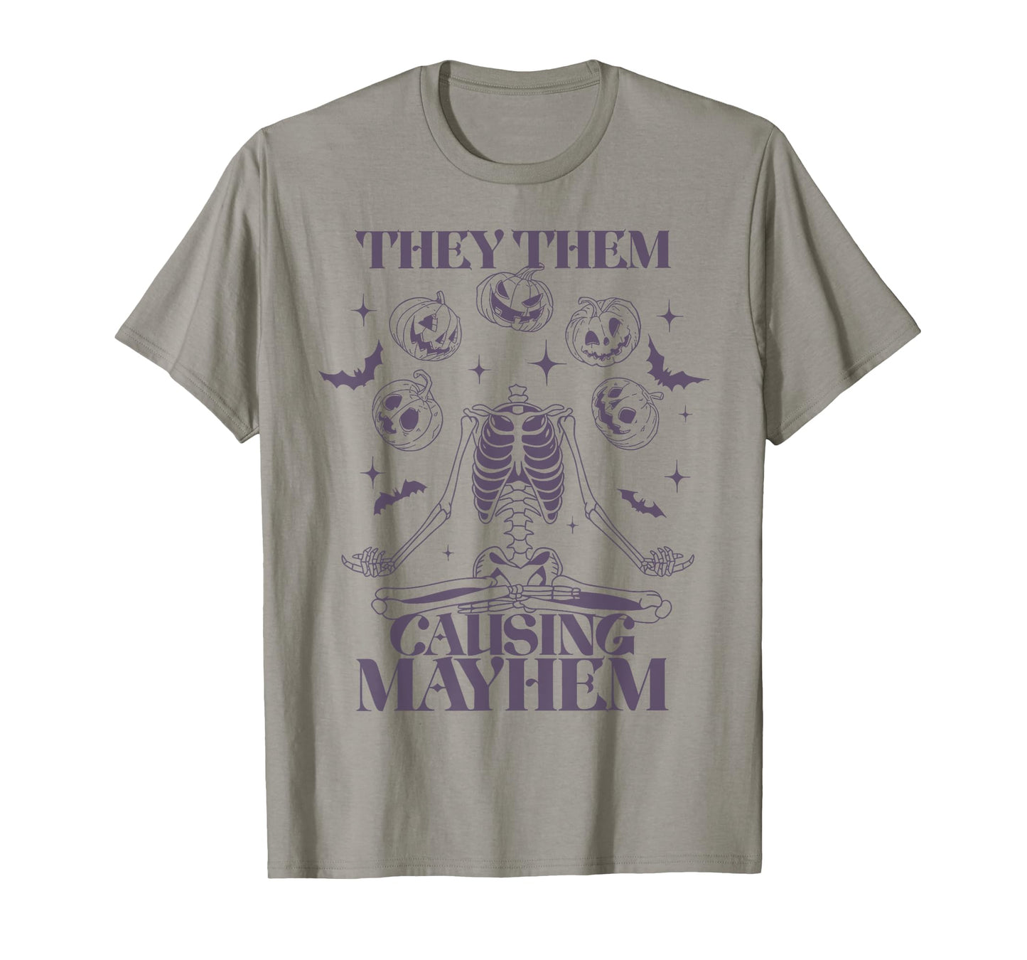 They Them Causing Mayhem Skeleton Boho Halloween Non Binary T-Shirt