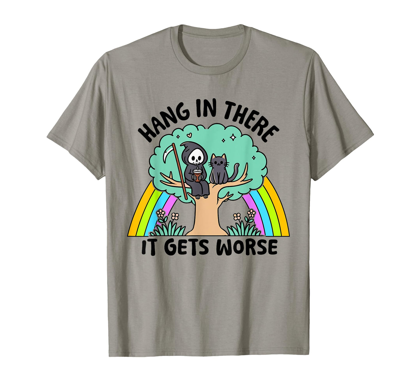 Retro Hang In There It Gets Worse Rainbow Ghost Halloween T-Shirt