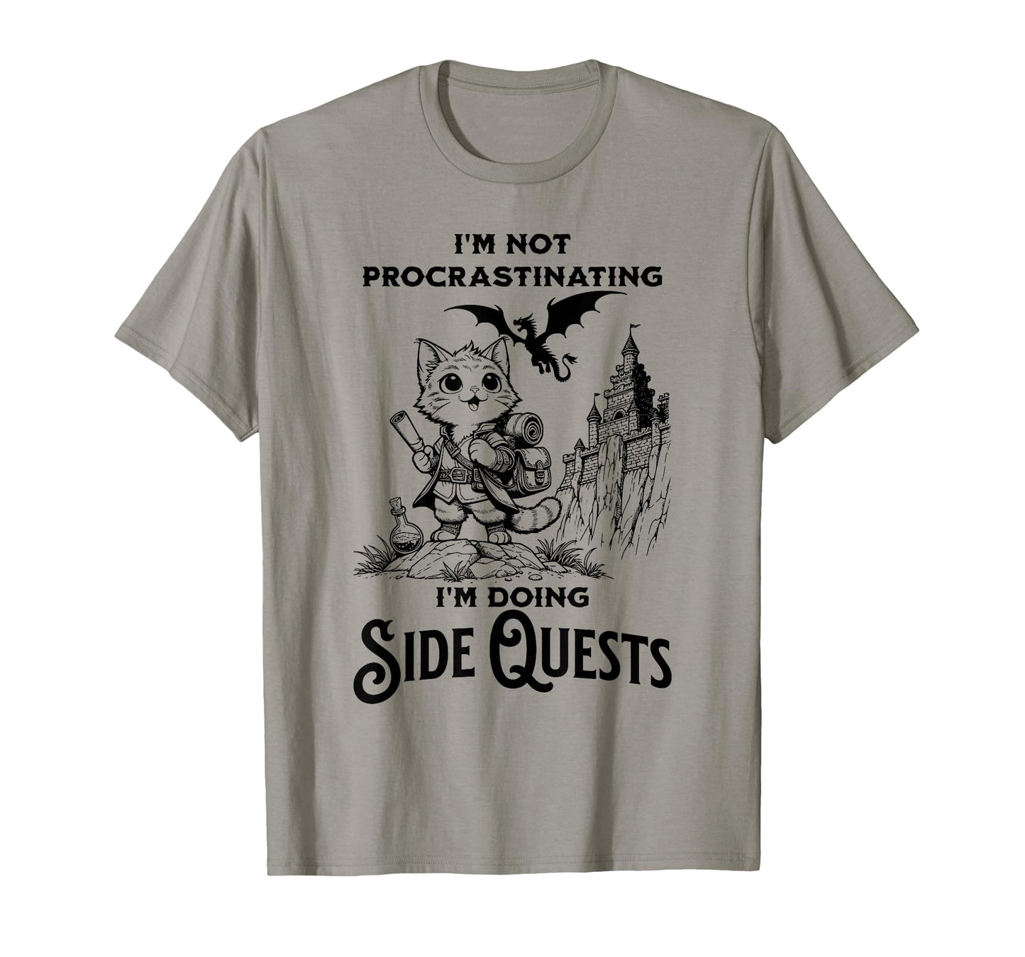 I'm Not Procrastinating I'm Doing Side Quests RPG Gamer Cat Men Women Kids T-Shirt