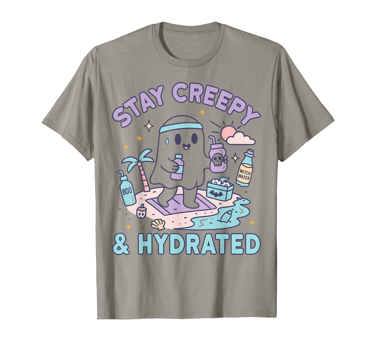 Stay Creepy And Hydrated Kawaii Ghost Workout T-Shirt