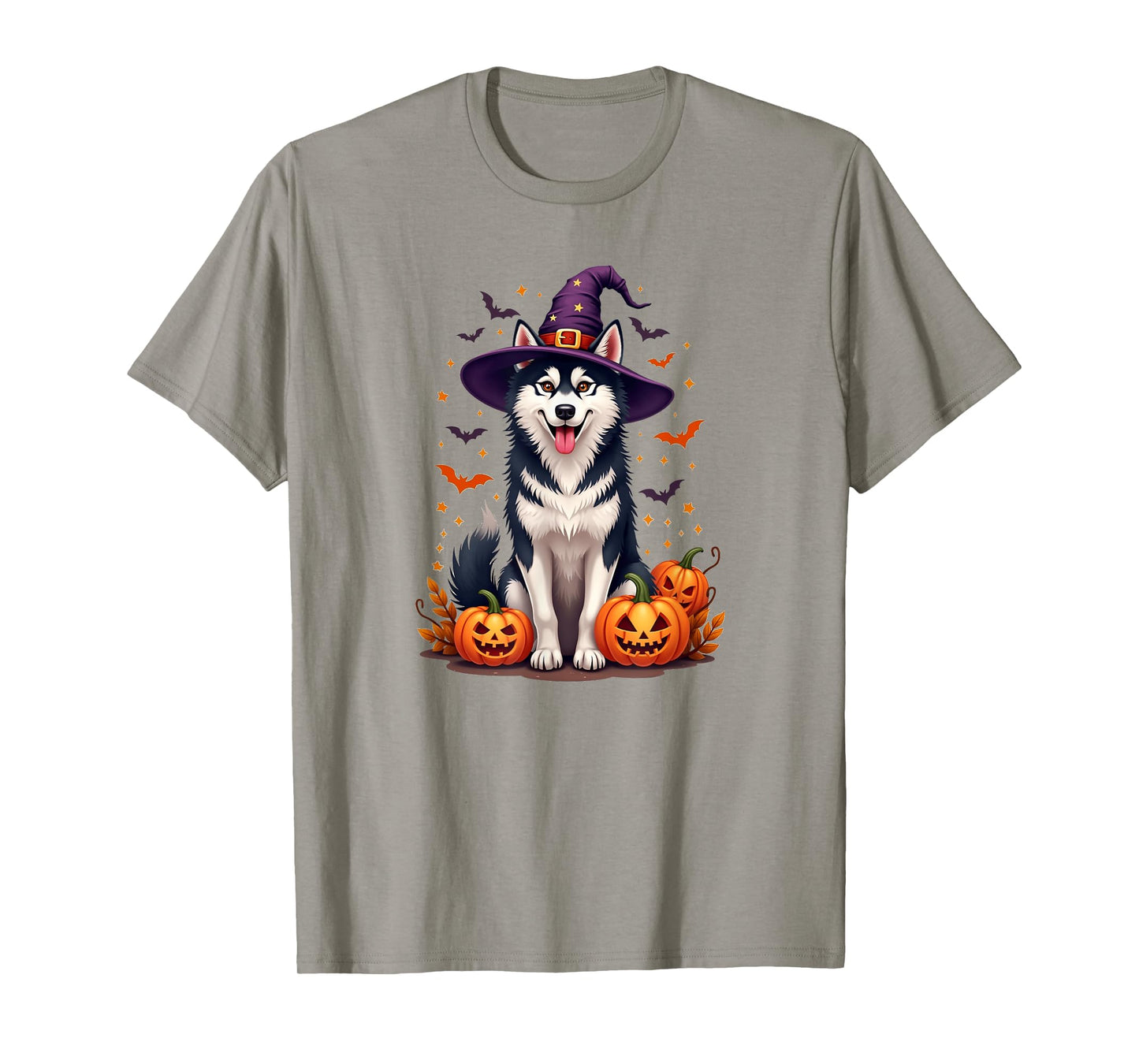 Halloween Siberian Husky dog, Witch's hat, Pumpkins T-Shirt
