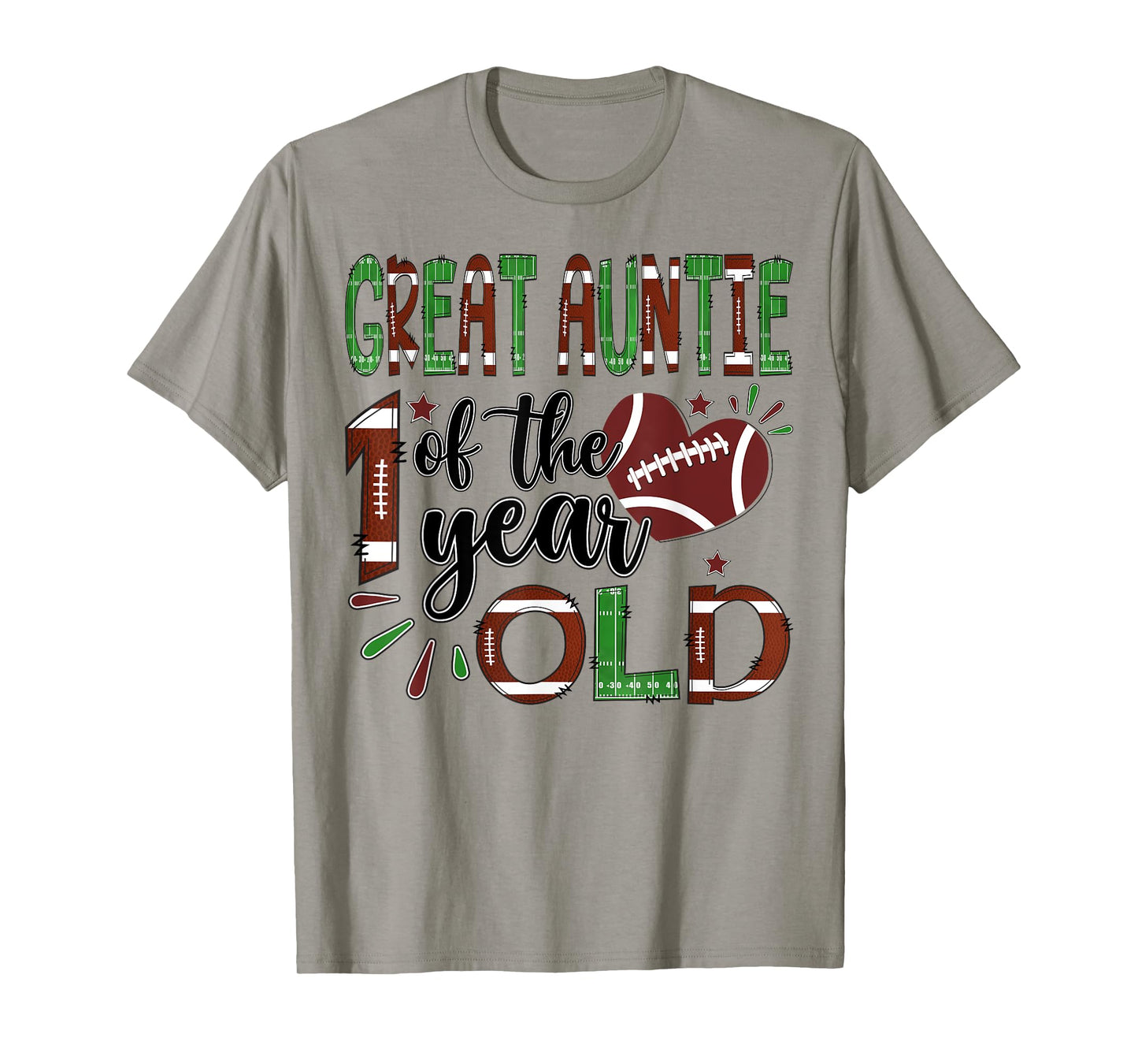 Great Auntie Of The 1 Year Old Football 1St Year Down Bday T-Shirt