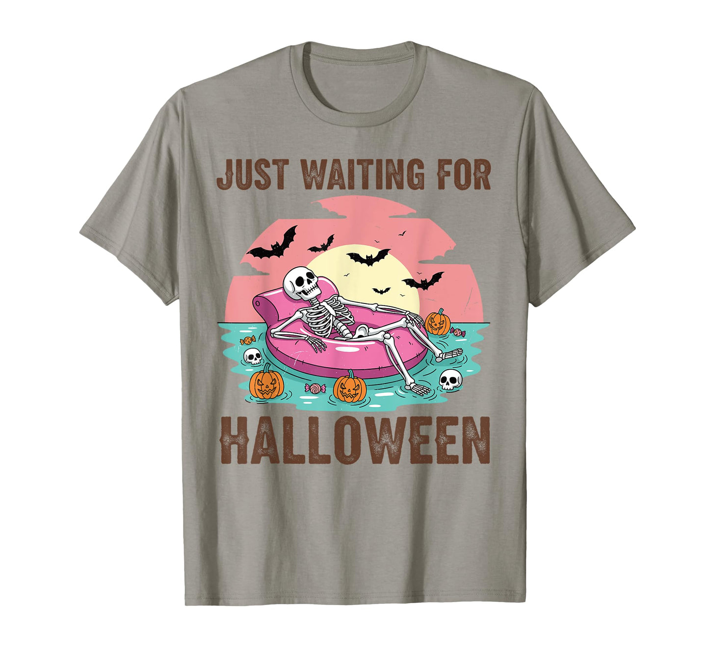 Just Waiting For Halloween skeleton party halloween beach T-Shirt