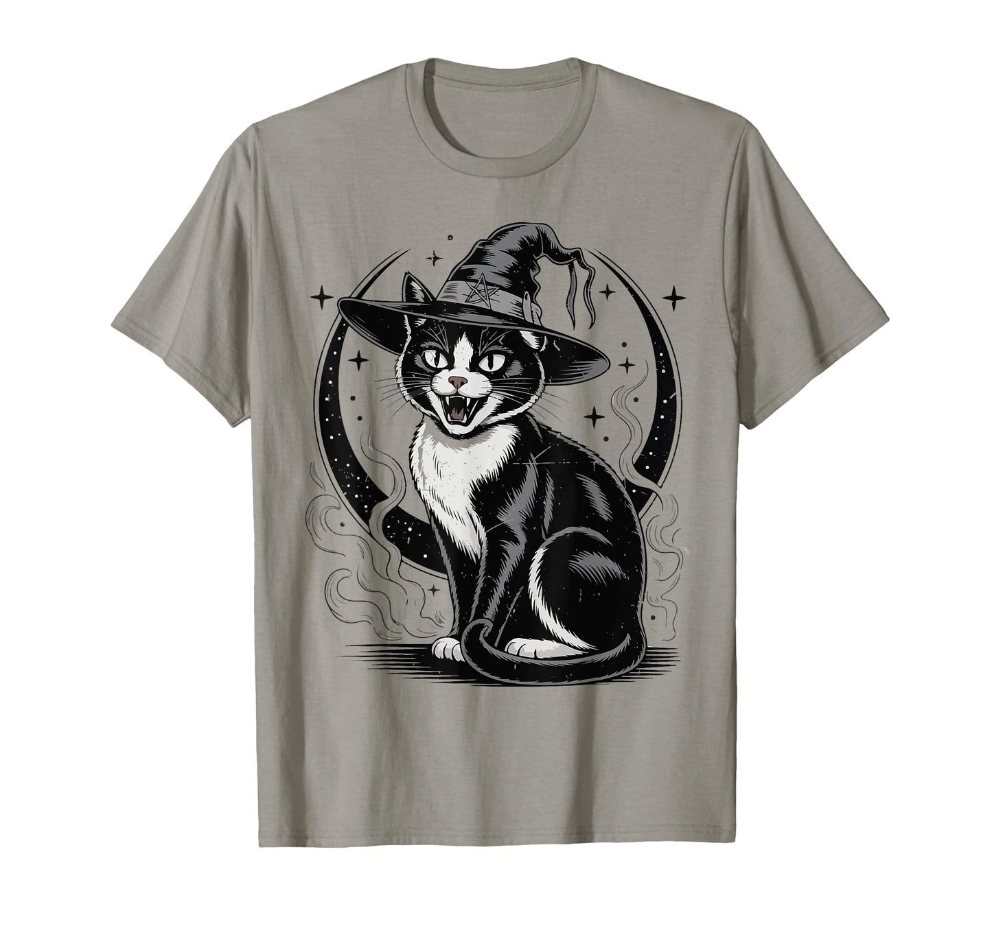 Vintage Tuxedo Cat Witch & Moon Halloween Mom Funny Women T-Shirt