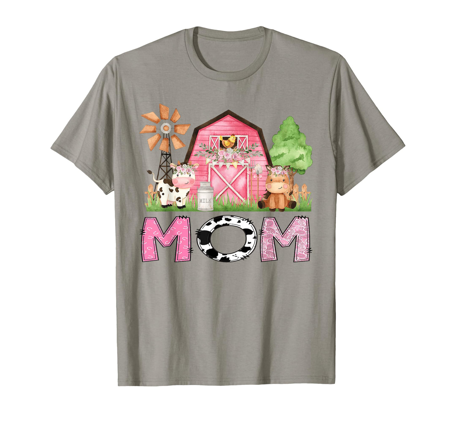 Mom Pink Farm Animal Birthday Kids Matching Family T-Shirt