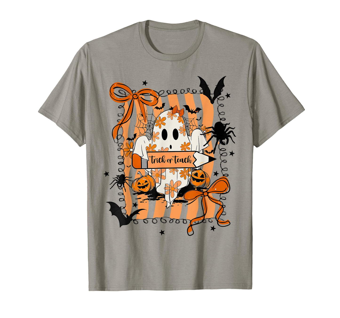 Trick Or Teach Coquette Bow Spooky Teacher Ghost Halloween T-Shirt
