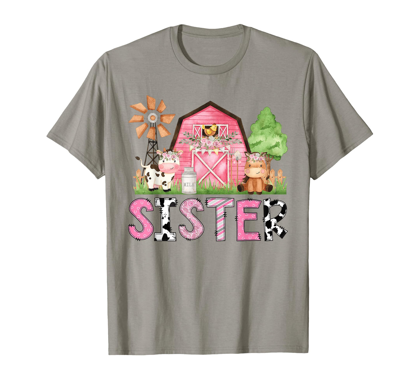 Sister Pink Farm Animal Birthday Kids Matching Family T-Shirt