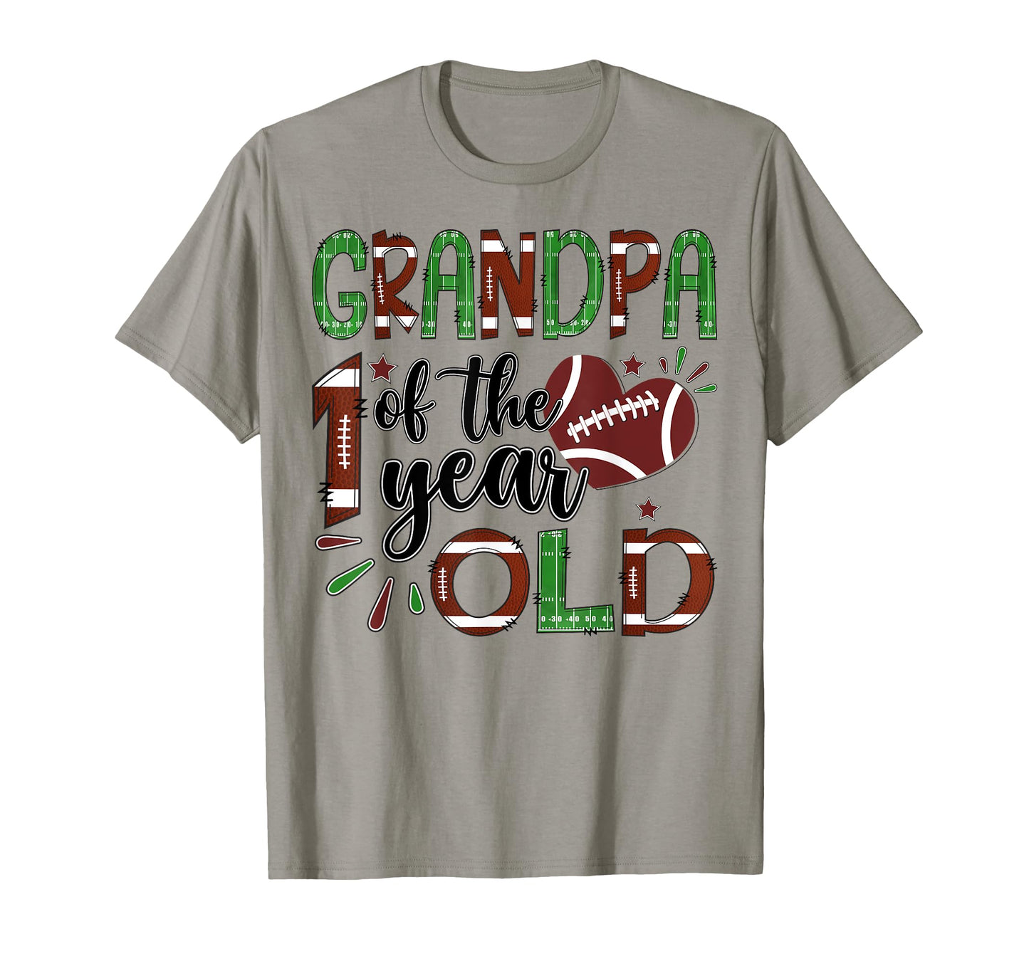 Grandpa Of The 1 Year Old Football 1St Year Down Birthday T-Shirt