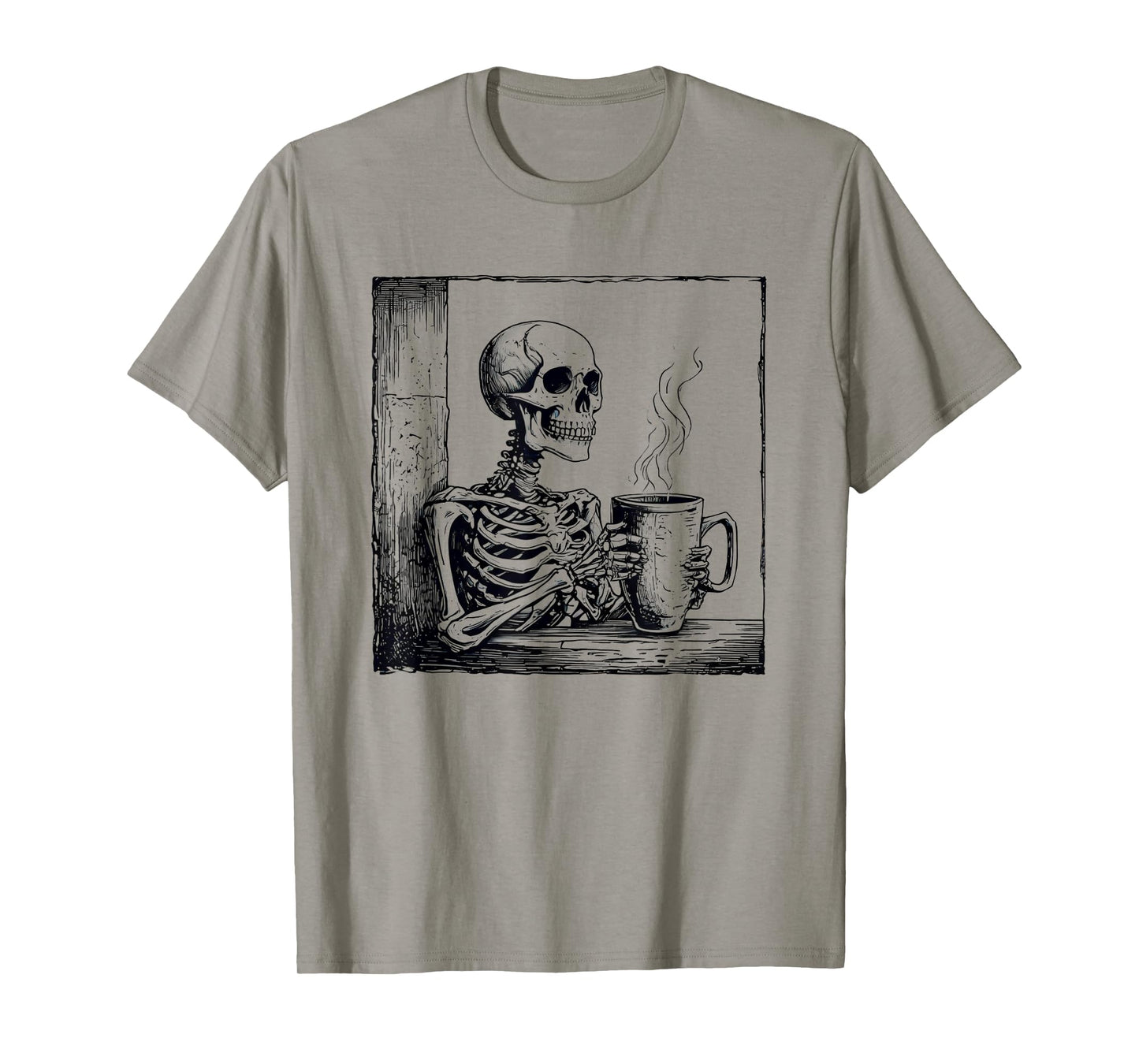 Coffee drinking skeleton skull halloween T-Shirt