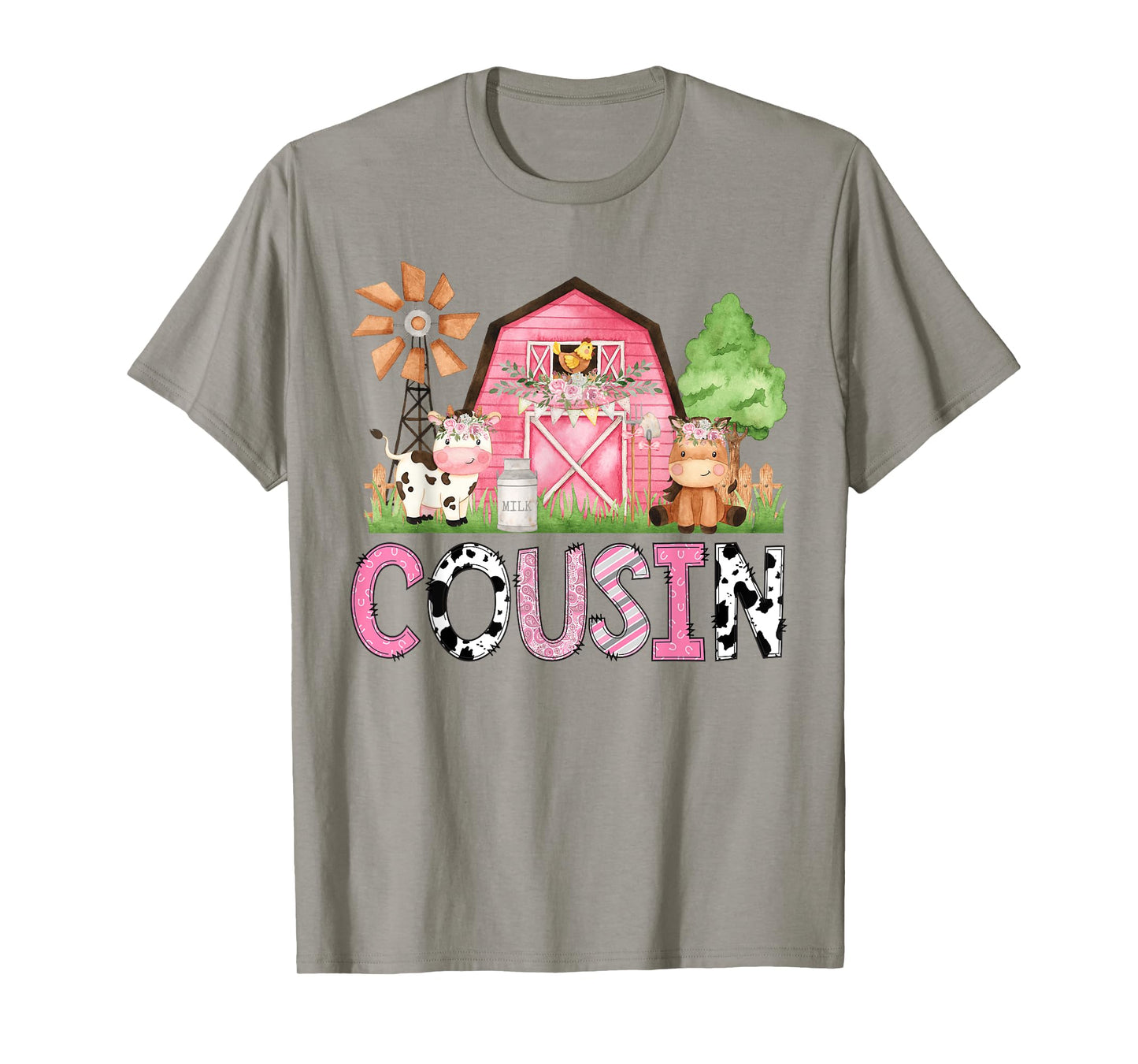 Cousin Pink Farm Animal Birthday Kids Matching Family T-Shirt