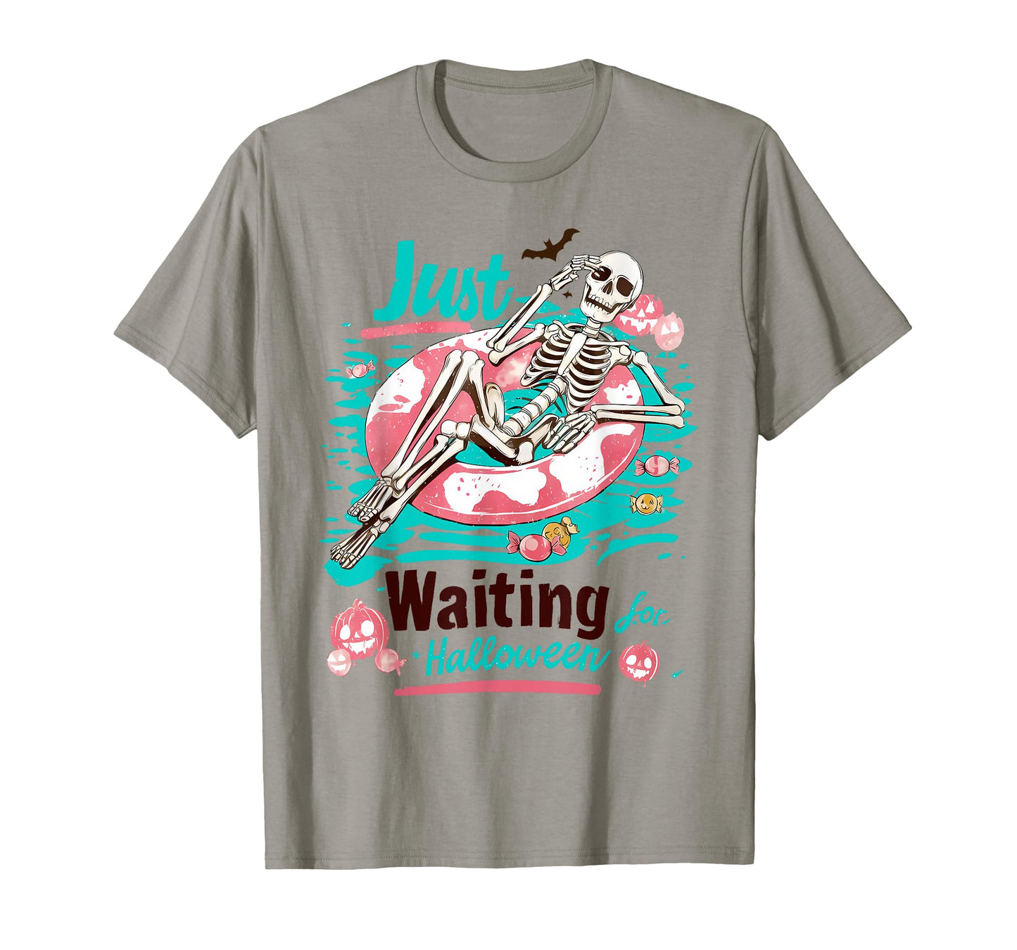 Funny Summer Skeleton Just Waiting For Halloween Summerween T-Shirt