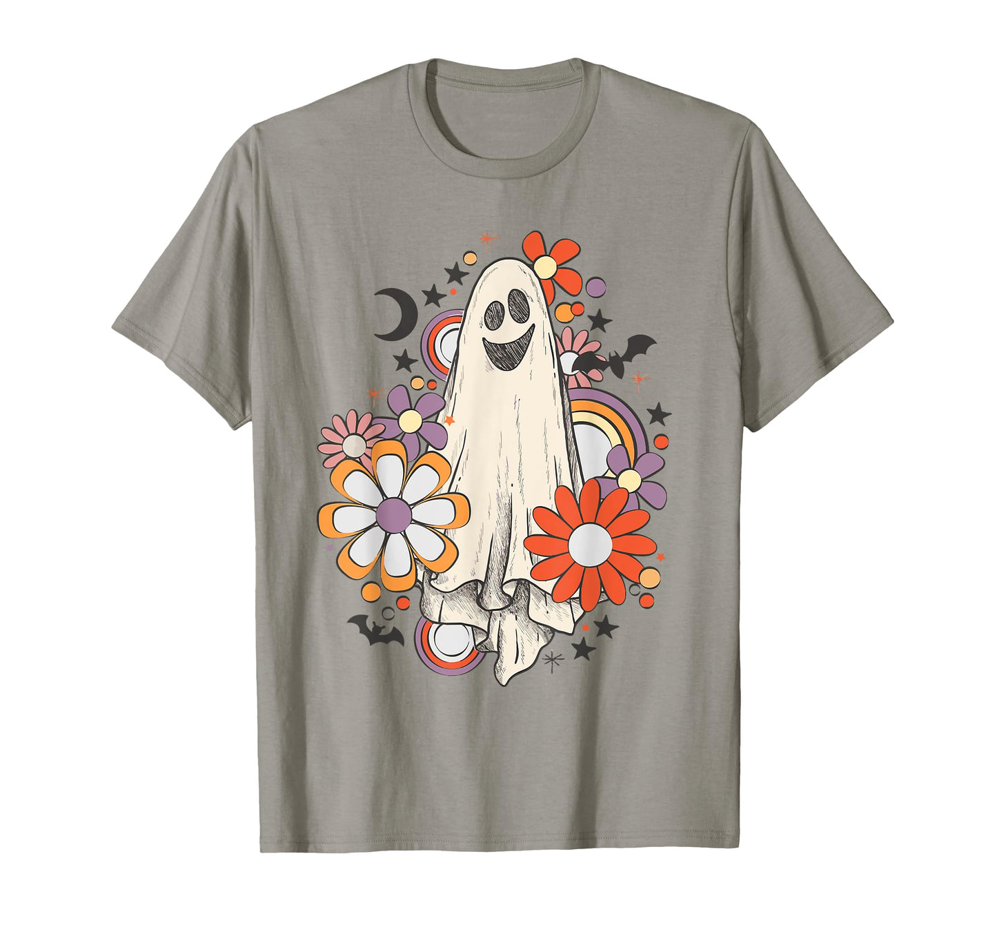 Retro Vintage Ghost Floral Pumpkin Halloween Womens Girls T-Shirt