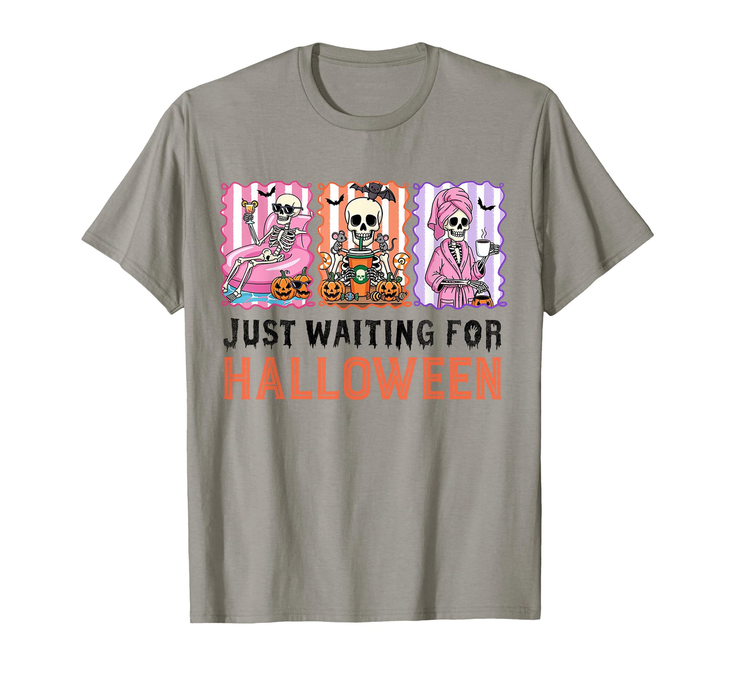 Just Waiting For Halloween Skeleton Spooky Summer Vacation T-Shirt