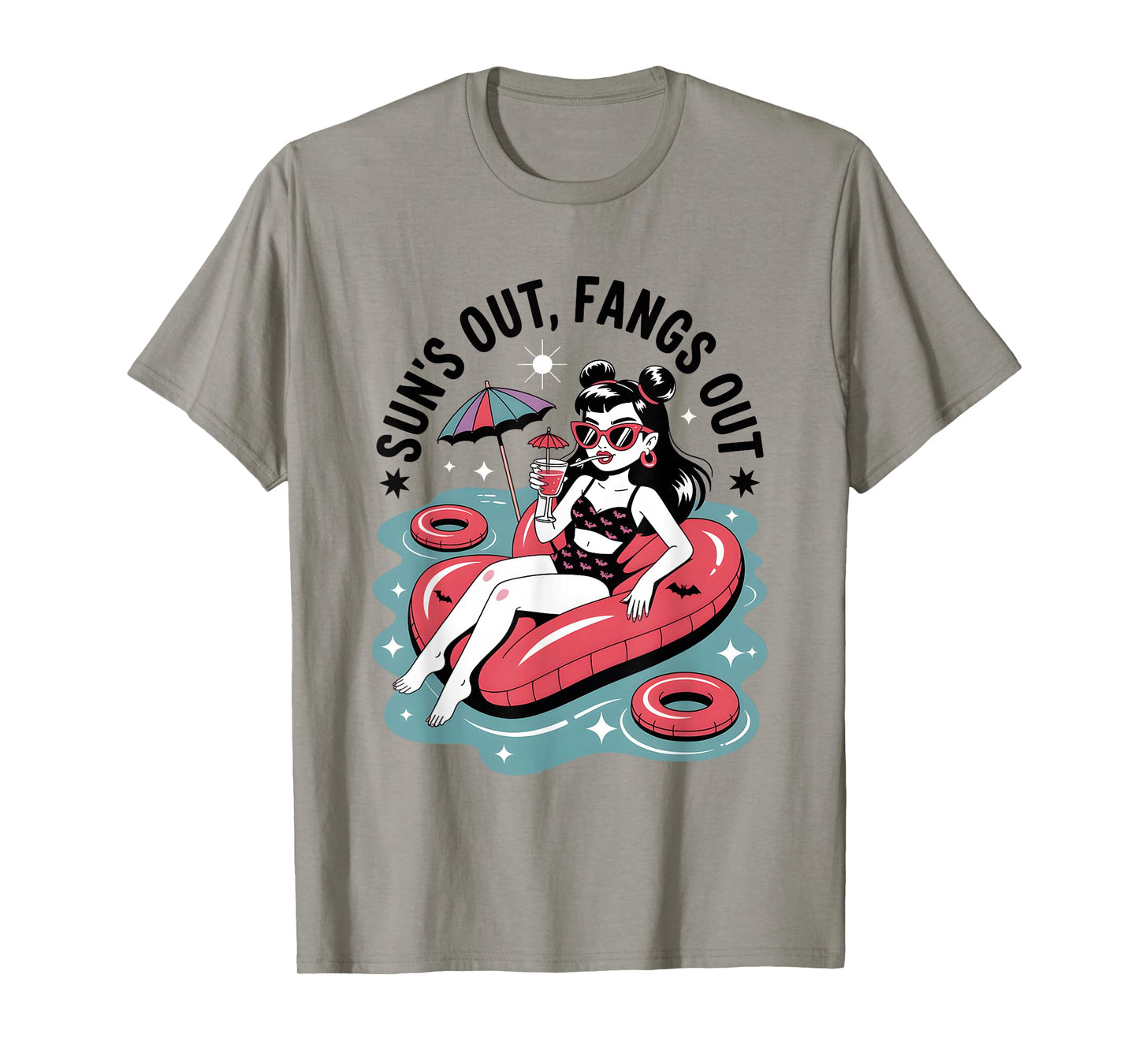 Summerween Sun’s Out Fangs Out Funny Summer Halloween Pool T-Shirt