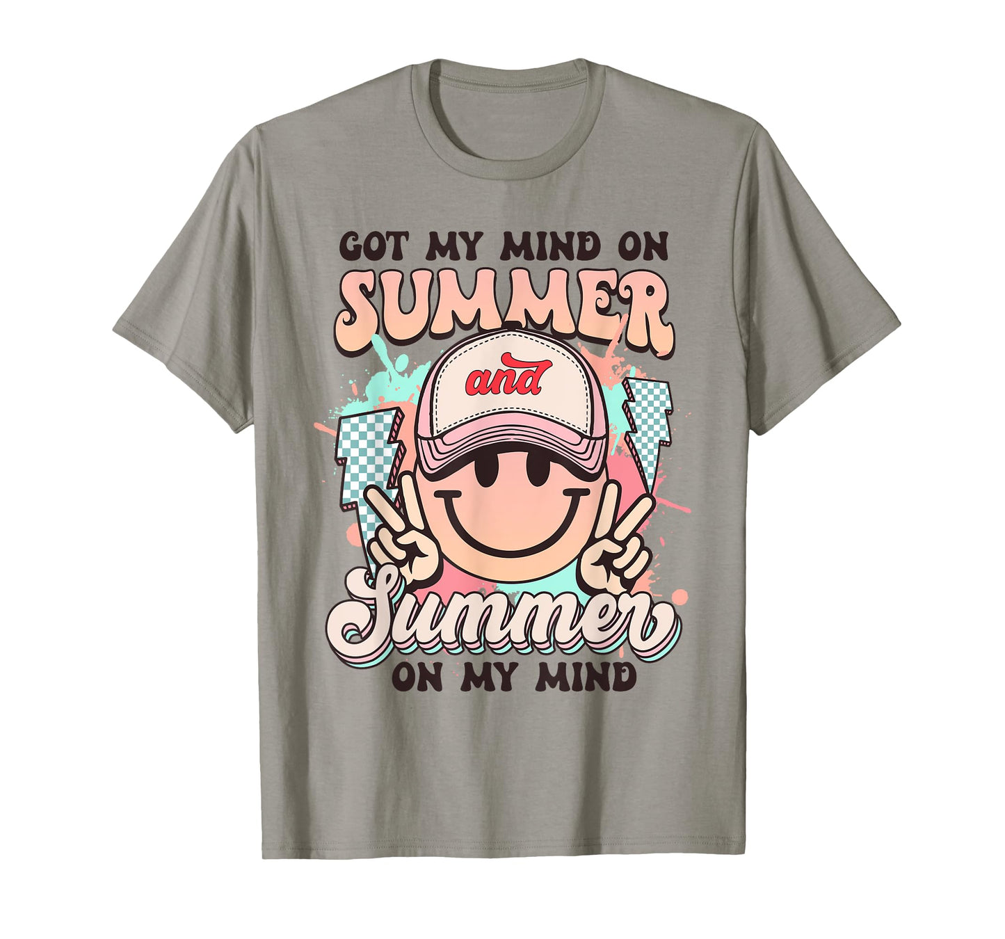 Groovy Happy Face Summer Vibes Got My Mind On Summer Teacher T-Shirt