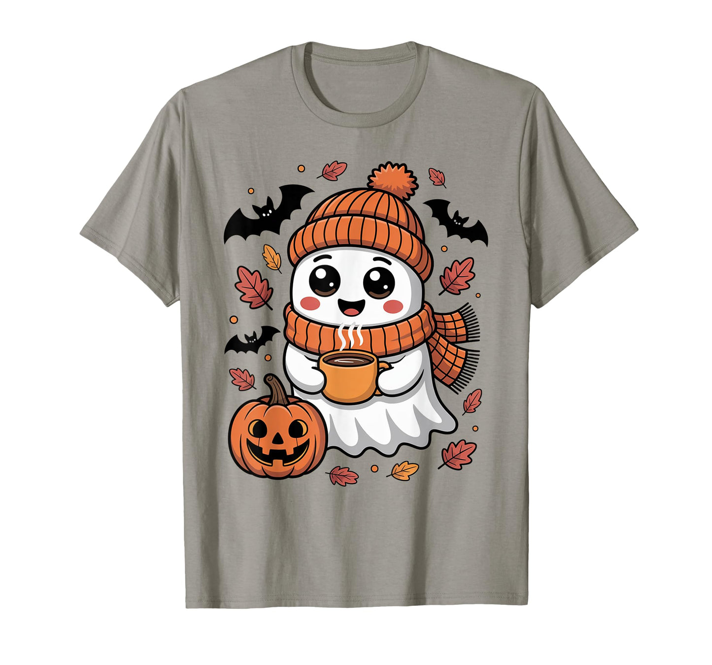 Cute Ghost Drinking Coffee Halloween Ghost Ice Coffee Womens T-Shirt