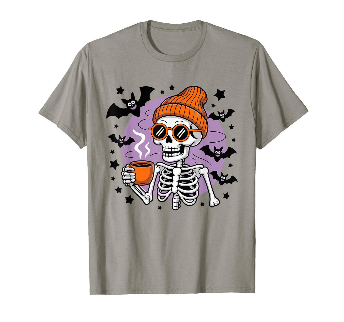 Halloween Skeleton Drinking Coffee Costume bat Dad Boys Men T-Shirt
