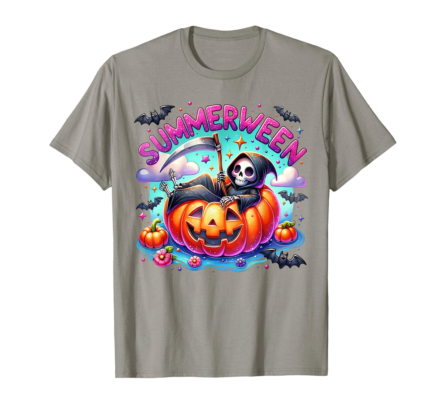 Summer Watermelon Summerween Vibes Skeleton Jack-O-Lantern T-Shirt