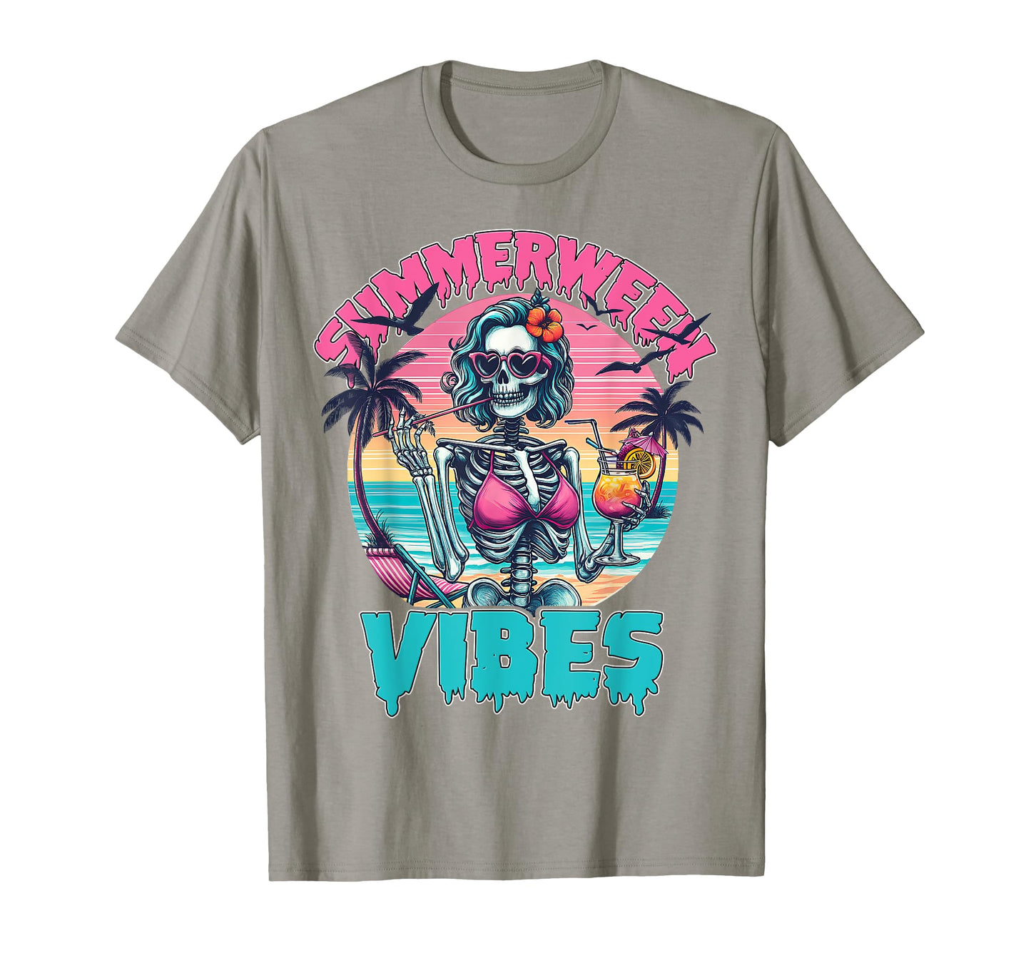 Happy Summerween Party Funny Skeleton Design Girls Women T-Shirt