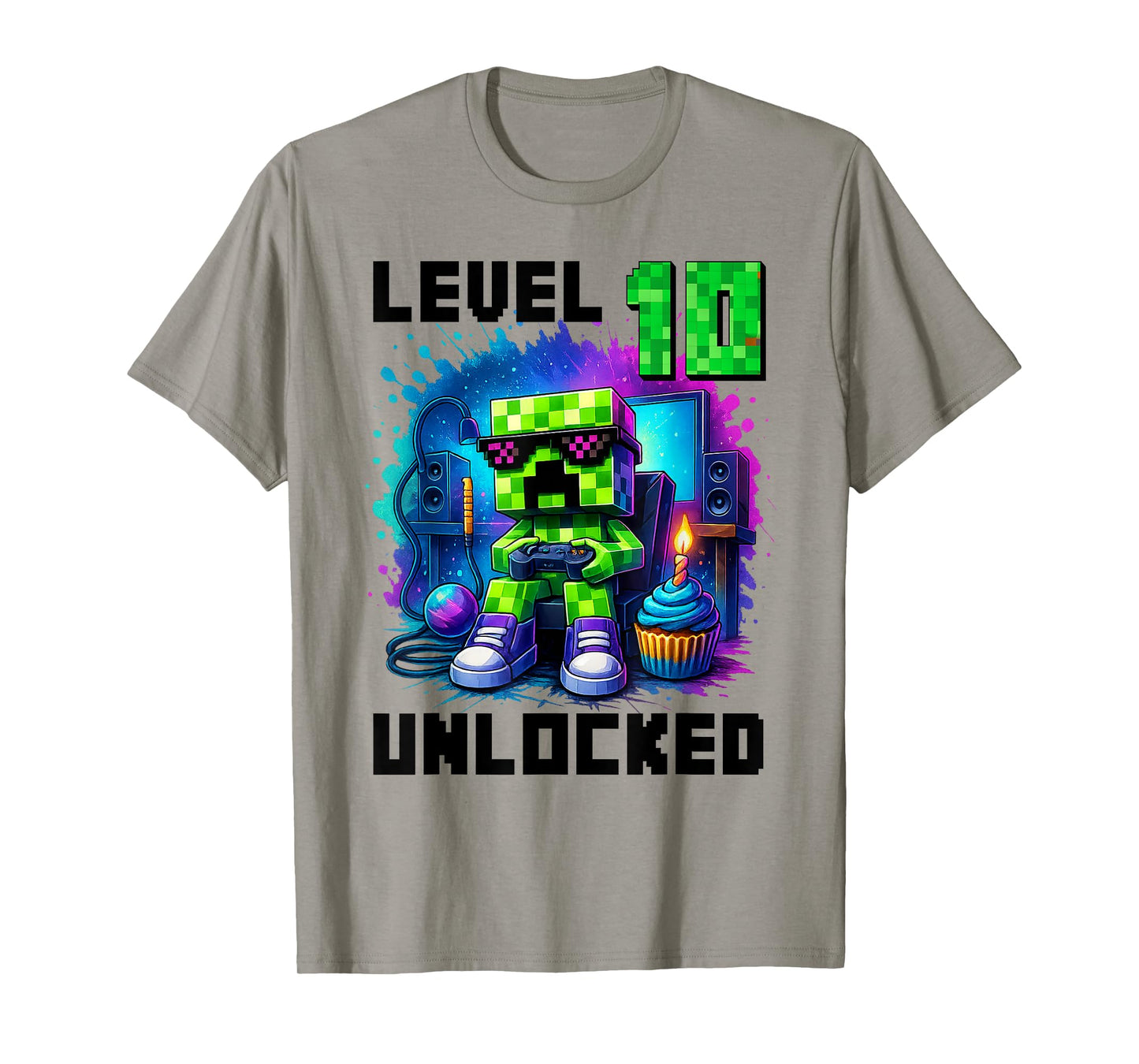 Level 10 Unlocked 10th Birthday Pixel Number Video Game T-Shirt