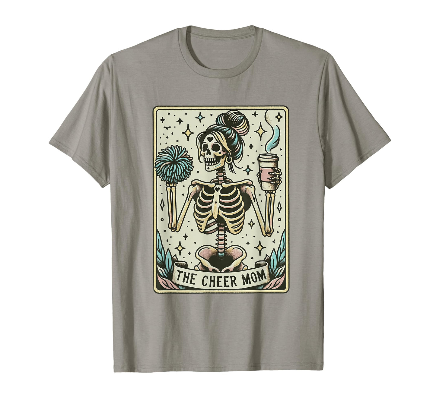 Skeleton Cheer Mom Tarot Card Vintage Funny Cheerleading T-Shirt