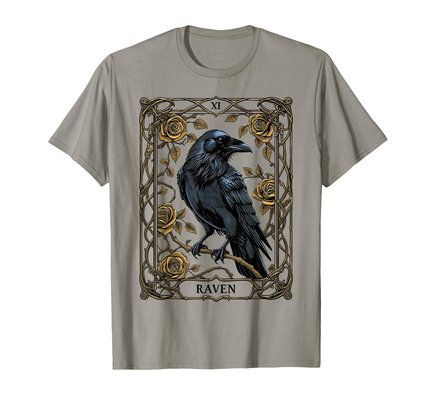 Vintage Raven Tarot Card Gothic Wiccan Pagan Witch Black T-Shirt