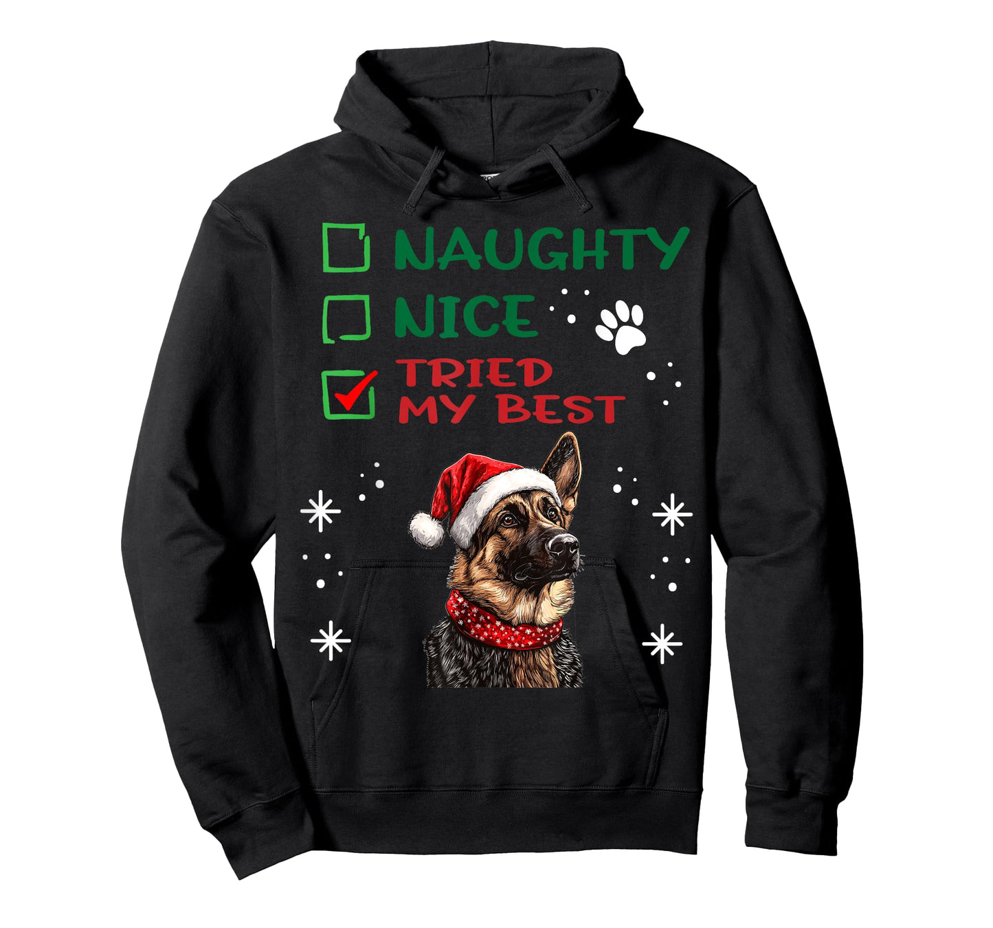 Cute German Shepherd Dog Christmas Naughty Nice Tried my T-Shirt