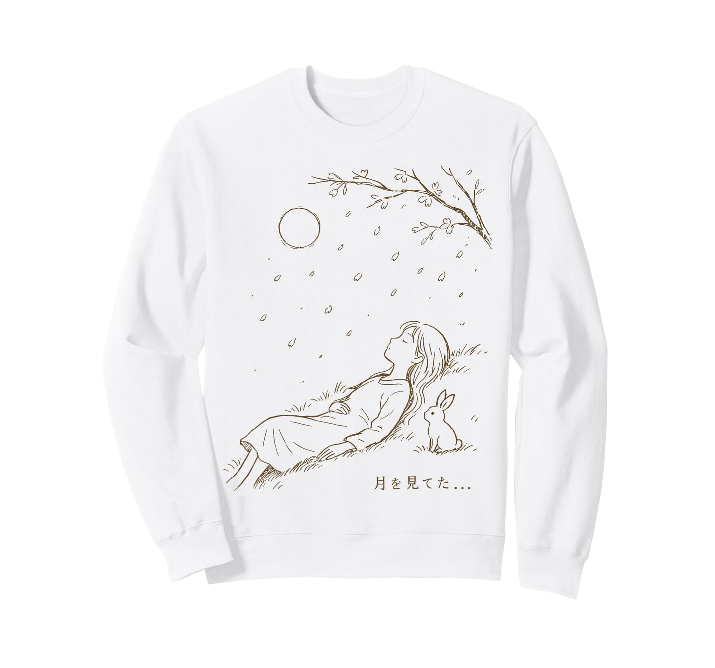 Minimalist Line Art Harajuku Anime Girl & Rabbit Japanese T-Shirt