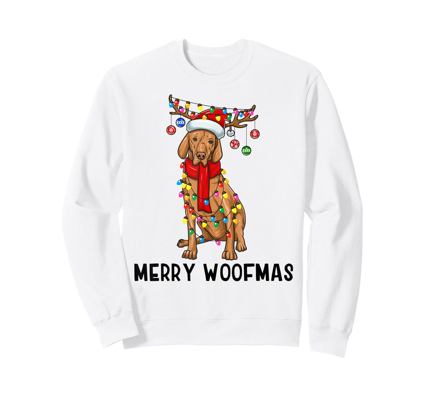 Christmas Vizsla Dog Holiday Lights Merry Woofmas T-Shirt