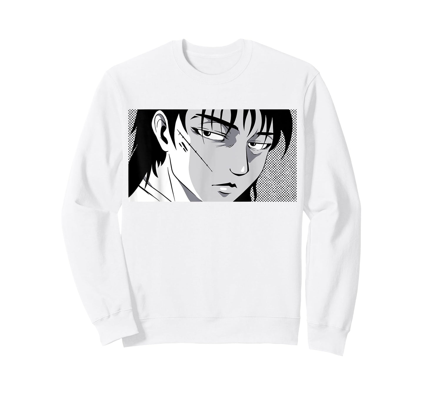Badass Anime Boy Mysterious Manga Face Edgy Black White Art T-Shirt