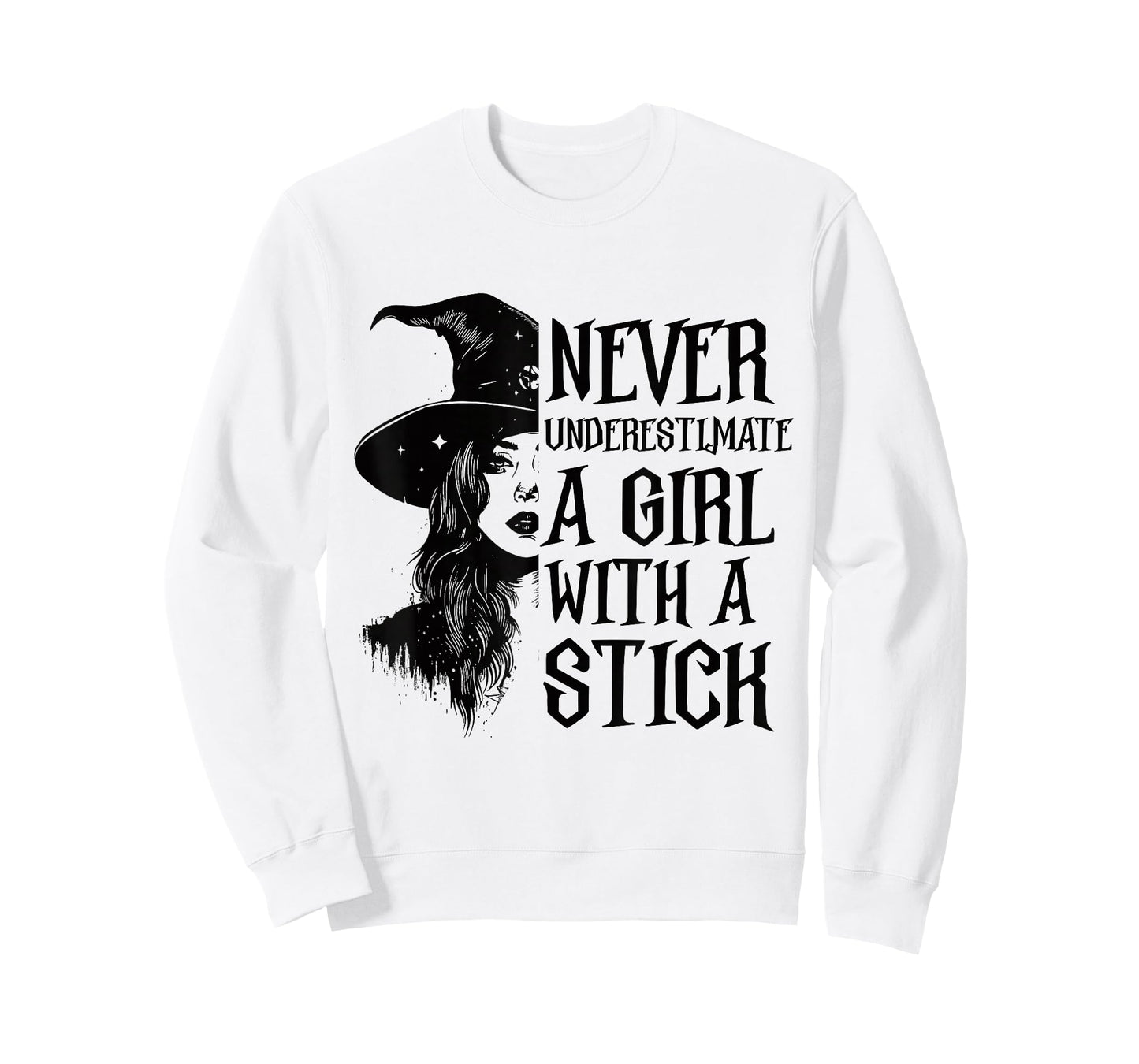 Never Underestimate A Girl with A Stick Witch Halloween T-Shirt