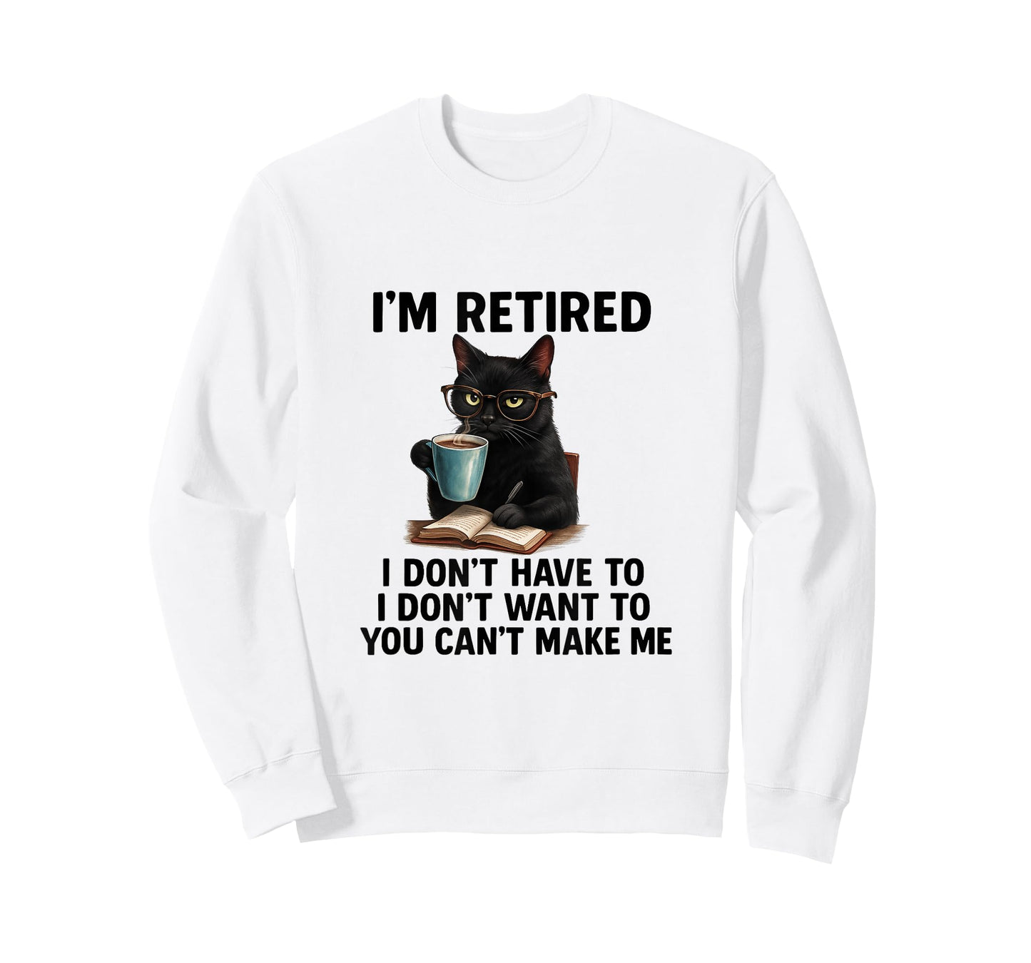 Funny Black Cat Coffee Lover Reading Quirky Gift for Retiree T-Shirt