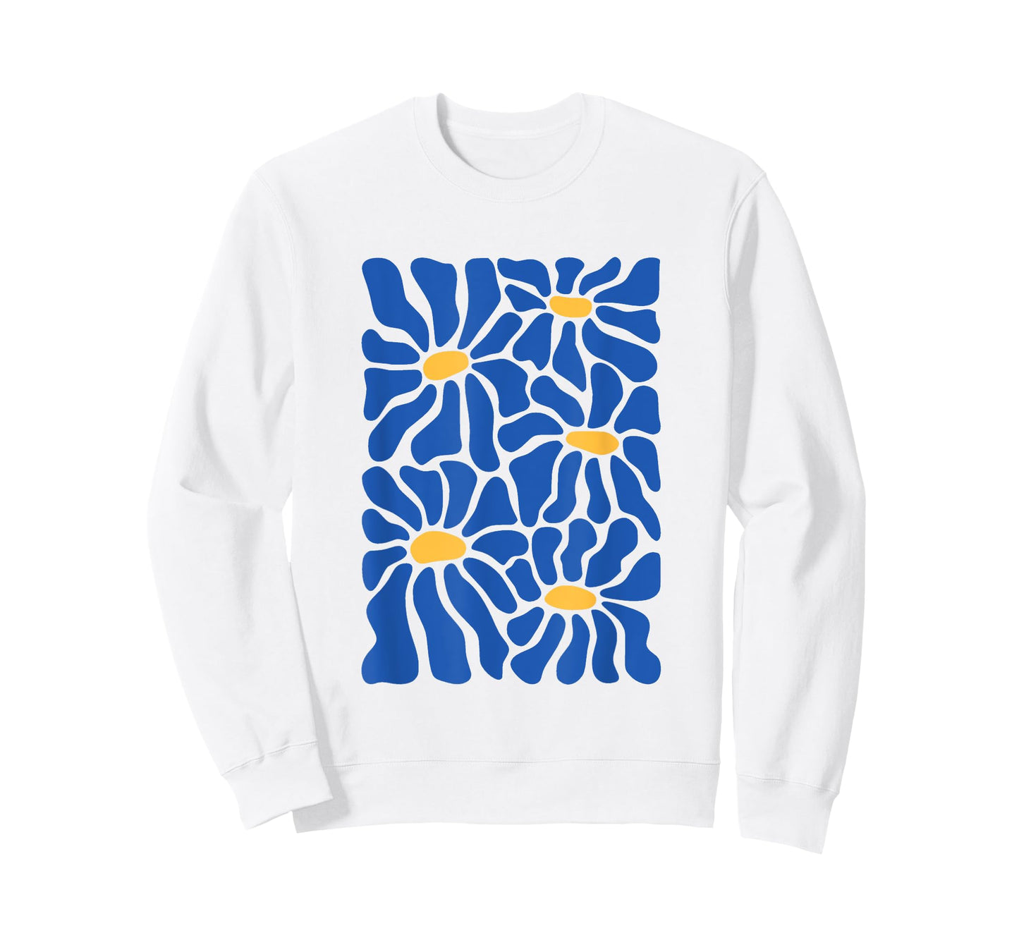 Vintage Blue and Yellow Abstract Floral Art T-Shirt