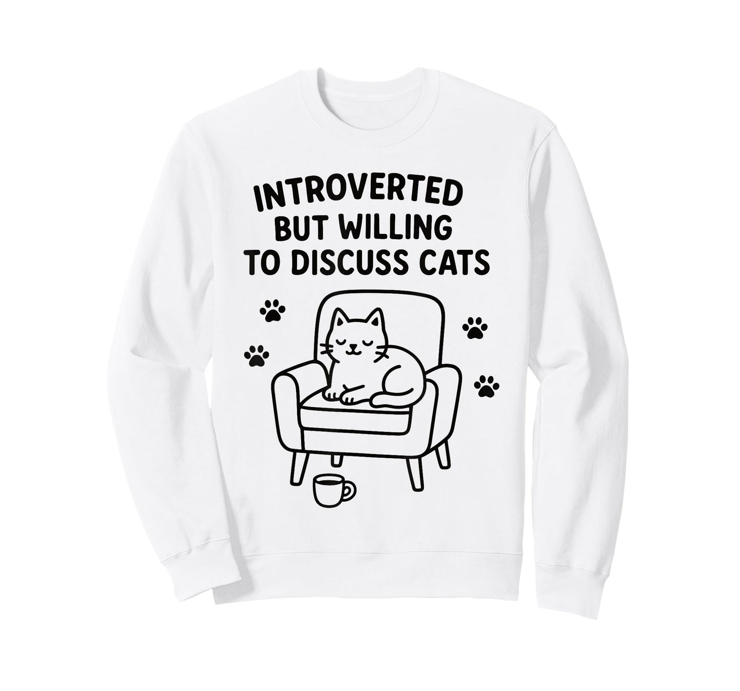 Introverted Cat Lover Funny Saying Cozy Chair and Coffee Paw T-Shirt