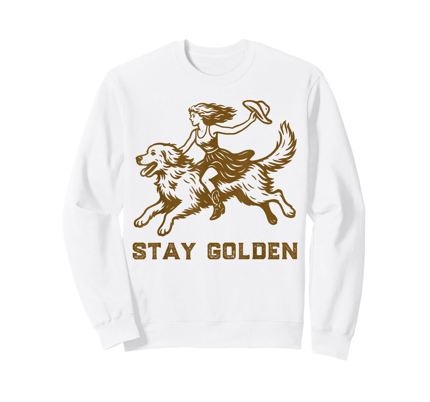 Vintage Western Cowgirl Riding Golden Retriever Stay Golden T-Shirt