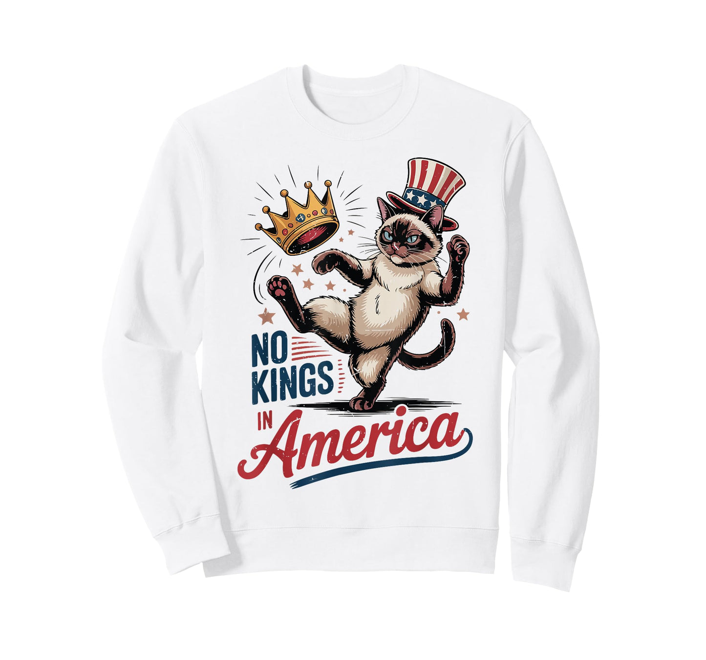 Siamese Cat No Kings in America 4th July Mom Dad Patriotic T-Shirt for Men Women Kids