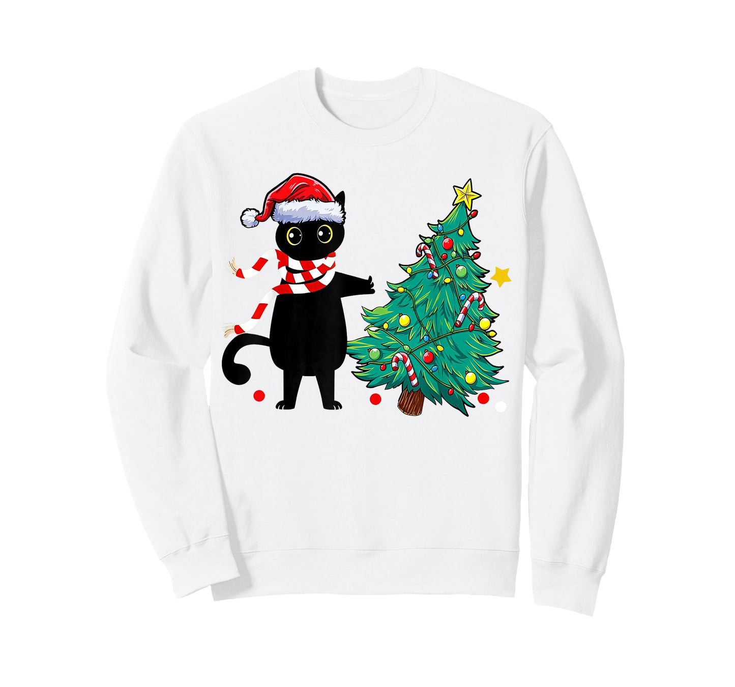 Christmas Cat for Women Men Family Funny Black Cat Tree T-Shirt
