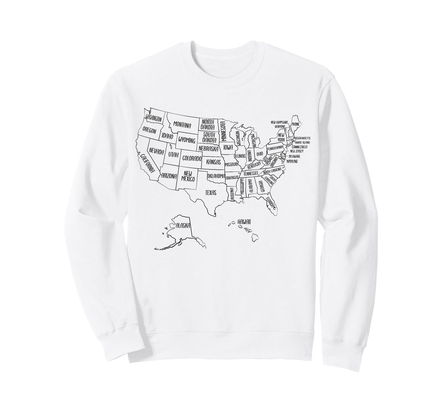 Black Outline Map of the 50 United States, USA Political map T-Shirt