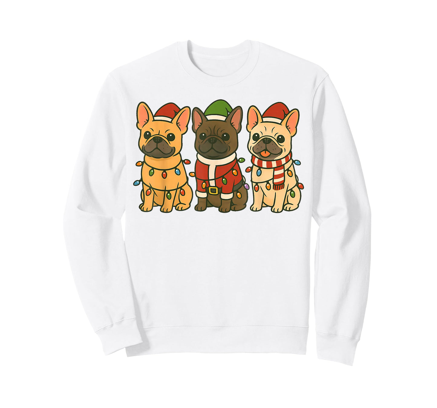 Cute French Bulldog Dogs Christmas Lights Santa Holiday Fun T-Shirt