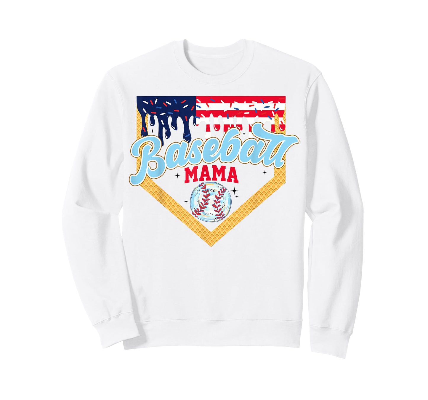 4th Of July Baseball Drip Ice Cream Patriotic American Flag T-Shirt