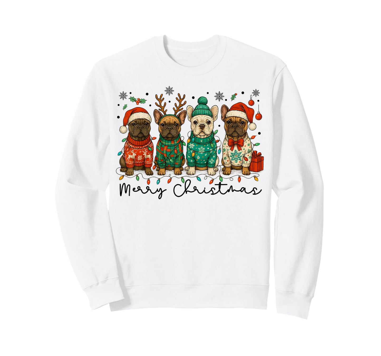 Merry Christmas French Bulldog Xmas Puppy for Men Women Kids T-Shirt